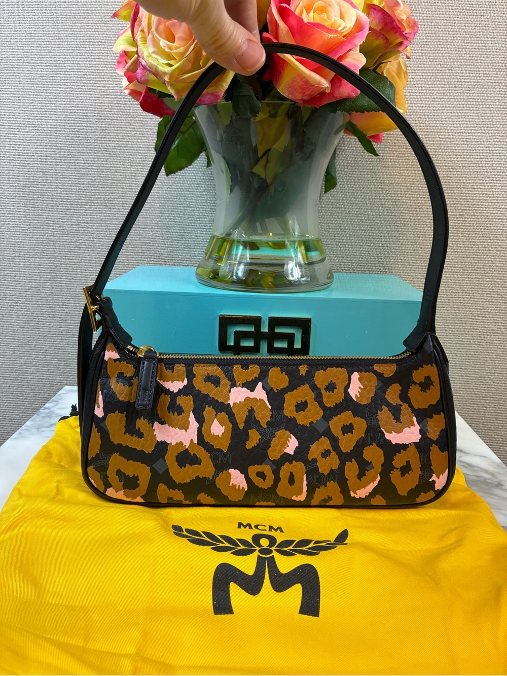 MCM Leopard Print & Black Diamond Shoulder Bag - NWT Limited HTF $780 Retail
